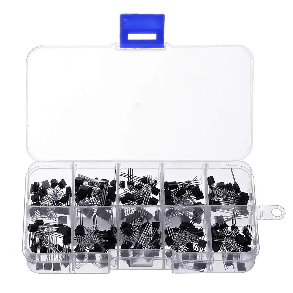 200Pcs Transistor Assortment Kit BC337 BC327 2N2222 2N2907 2N3904 2N3906 S8050 S8550 A1015 C1815 10 Value Transistors Box