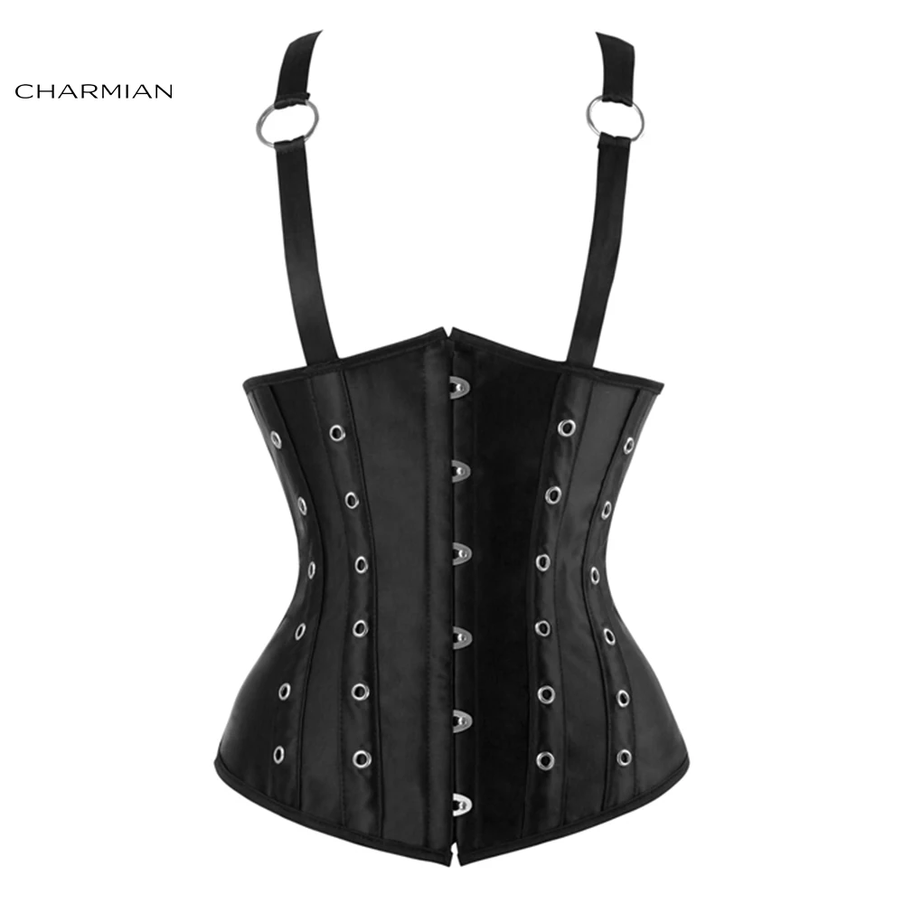 

Charmian Women's Steampunk Underbust Corset Sexy Black Satin Punk Corsets and Bustiers Waist Trainer Cincher Body Shaper