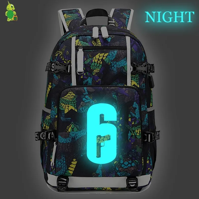 Игровой рюкзак Tom Clancy's Rainbow Six Siege, рюкзак для ноутбука, школьные сумки для девочек и мальчиков-подростков, большая светящаяся дорожная сумка через плечо - Цвет: 6