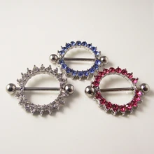 2 piece Stainless Steel Rock CZ Crystal Nipple Ring Shield Rings Body Piercing Jewelry Round Straight Barbell For Women