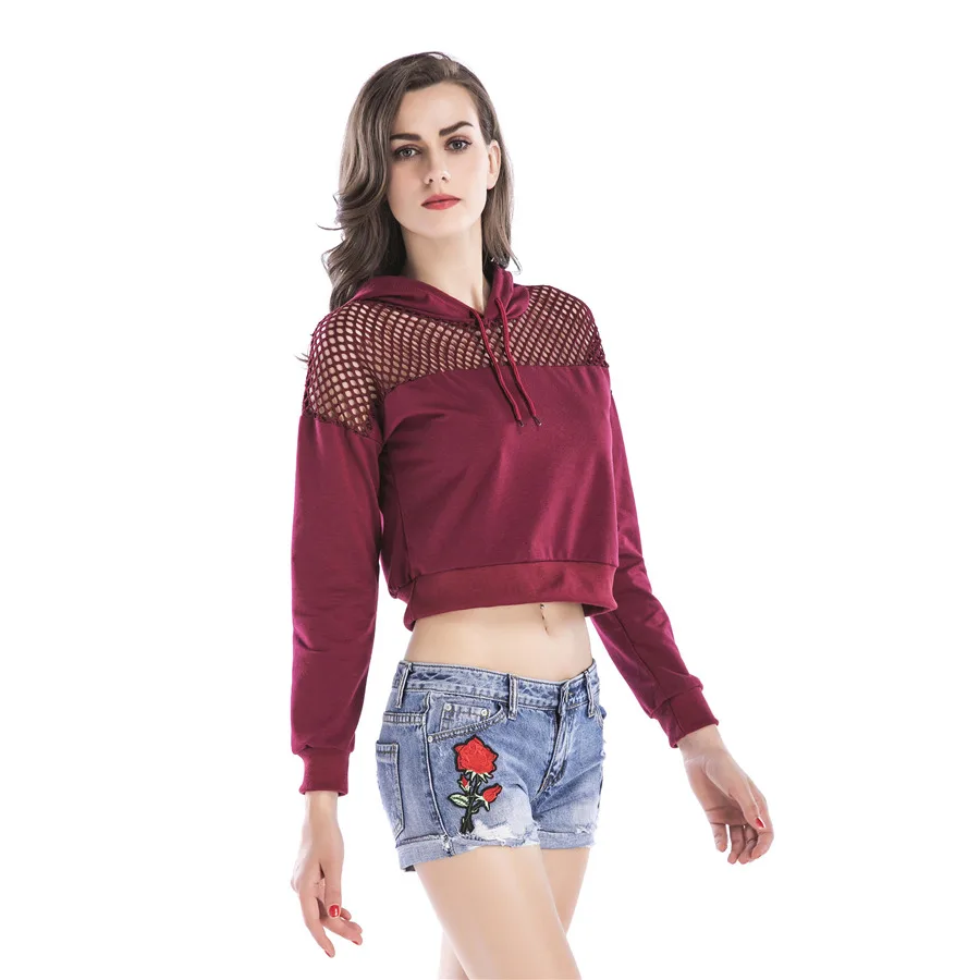 Gladiolus 2018 Spring Autumn Sweatshirt Women Sexy Mesh Hollow Crop Top Long Sleeve Hooded Hoodie Women Tops Pullovers Tracksuit (9)