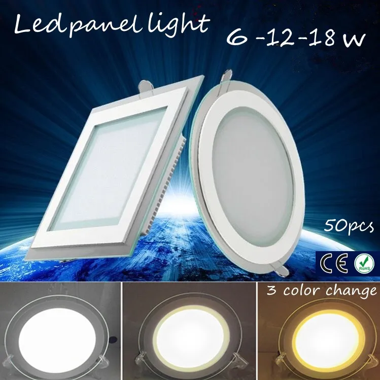 50pcs 3 color change glass led panel light LED Ceiling Recessed Light