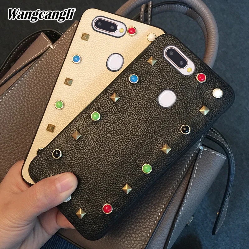 

Wangcangli Litchi pattern phone case for OPPO R15 rivet style all-inclusive mobile phone case mobile phone protection case