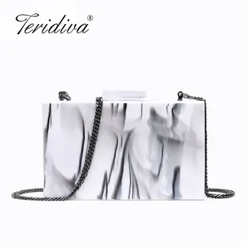 

Acrylic Clutch Box Women Evening Bag White Marble Handbag Woman Ink Print Clear Ball Clasp Acrylic Chain Bag Casual