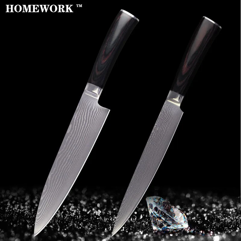 XYJ brand 2pcs damascus style knives sharp 8 inch chef slicing knife