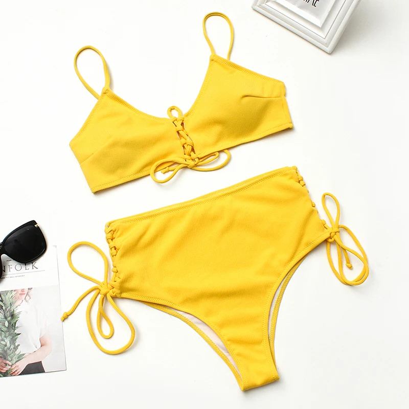 

2019 Sexy Bikinis Women Swimwear Push Up Swimsuit With Padded Elegant Bathing Suit Bandage Solid Biquini Thong Swimming suit