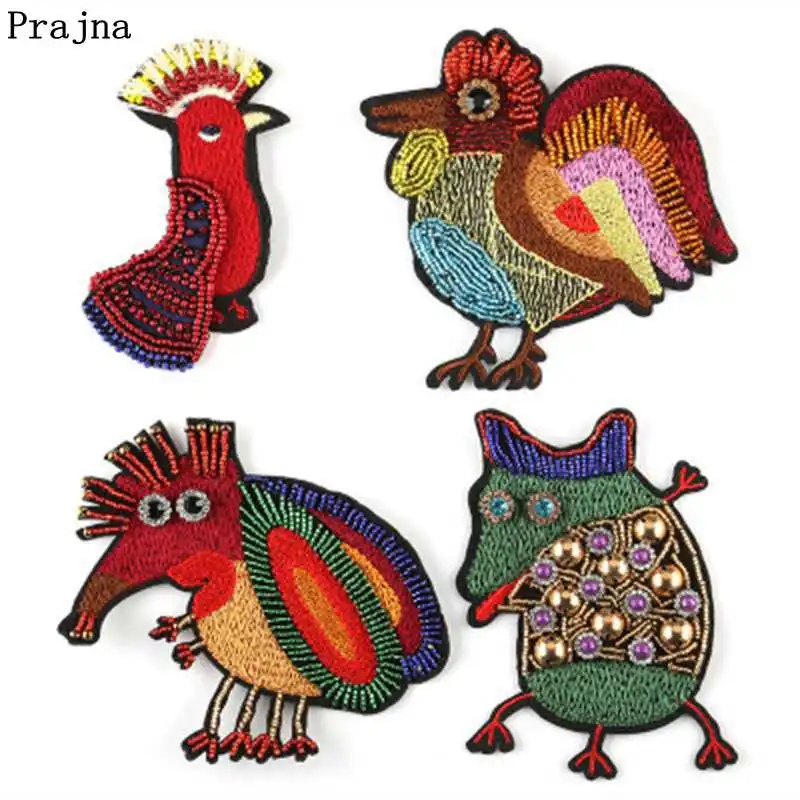 

Prajna Cartoon Cock Beaded Patches Sewing On Embroidered Patches For Clothing Accessories Animal Badge For T-shirt Clothes Decor