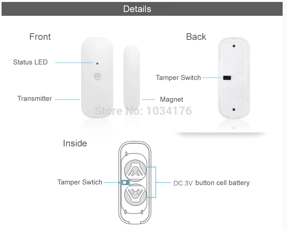 Беспроводной дверной/оконный контактный датчик Chuango Smanos с 868 МГц, работающий с сигнализацией серии Chuango Smanos