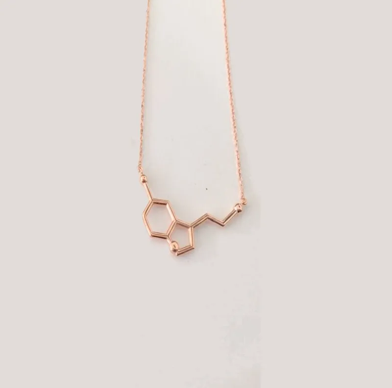 Новинка, женское серотонинское массивное ожерелье, s подвески, серебряная молекула серотонина, Золотое химическое длинное ожерелье, моль, Мужская цепочка - Окраска металла: Rose gold
