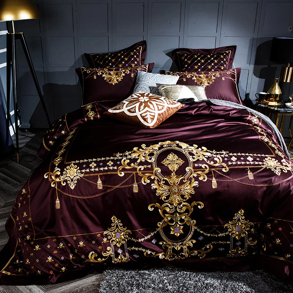 Luxury Noble European Wine Red Duvet Cover Set Soft Egyptian Cotton Bedlinens 4/6pcs Queen King Size Bedding Set Cushion Covers
Luxury Noble European Wine Red Duvet Cover Set Soft Egyptian Cotton Bedlinens 4/6pcs Queen King Size Bedding Set Cushion Covers