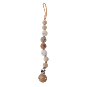 

Baby Wooden Beaded Pacifier Holder Clip Nipple Teether Kids Dummy Strap Chain