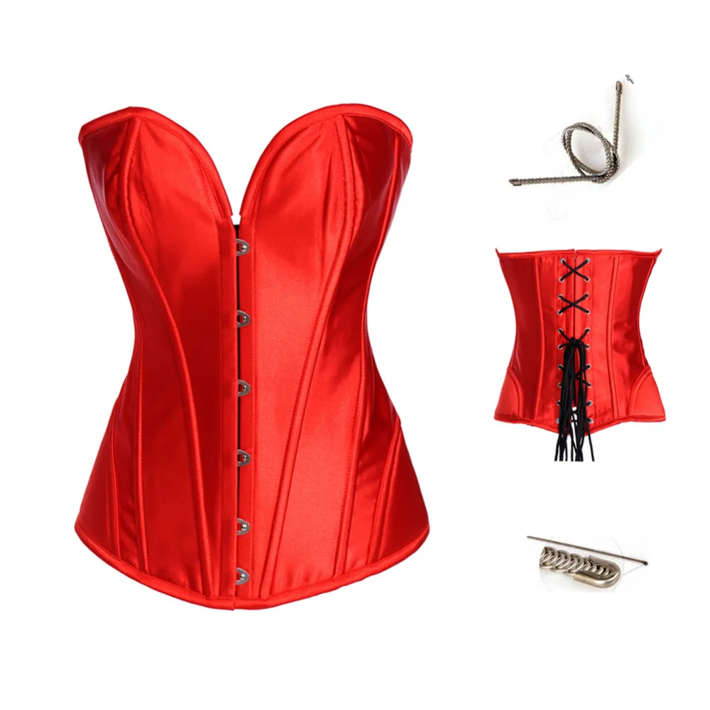 Skup Damska seksowna satyna ze stali spiralnej wiązany gorset pod biust talia trener gorset tancerka komplet bielizny Plus rozmiar S 2XL