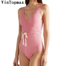 Новые бандажные бикини винтажные сплошные купальники купальник женский Глубокий v-образный Вырез Цельный боди Высокая талия купальный костюм сплошной купальник