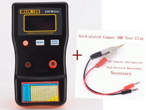 MESR-100 цифровой ESR измеритель емкости Ом Онлайн Измеритель сопротивления емкости конденсатор измерения в цепи тестер до 0,001 до 100R - Цвет: MESR100 And SMD Clip