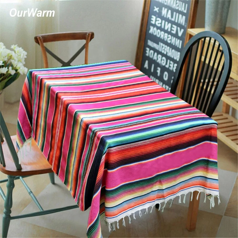 OurWarm 150X215 سنتيمتر المكسيكي القطن مفرش طاولة المكسيكي حزب الديكور قوس قزح Serape بطانية العيد عيد الطرف الامدادات