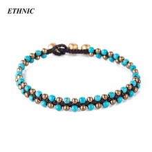 Богемский Браслет на лодыжку с бусинами, ручной работы, круглый сплав, камень, браслет на лодыжку для женщин, ножной браслет, вощеная цепочка на ногу