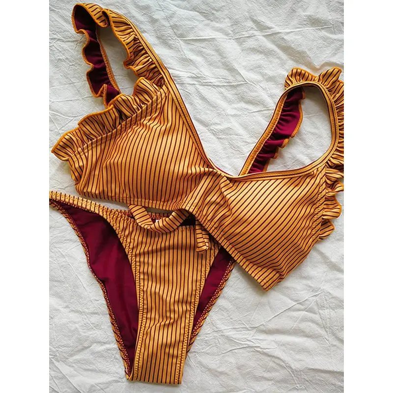 Gengibre Tiras Mulheres Verão Beachwear Define Mangas Triângulo