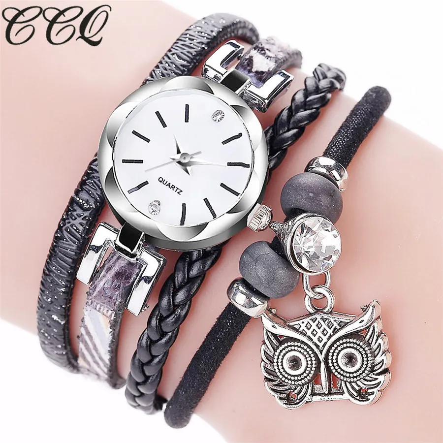 CCQ Модные женские аналоговые кварцевые часы-браслет с подвеской в виде совы для девушек и# D - Цвет: Бронза