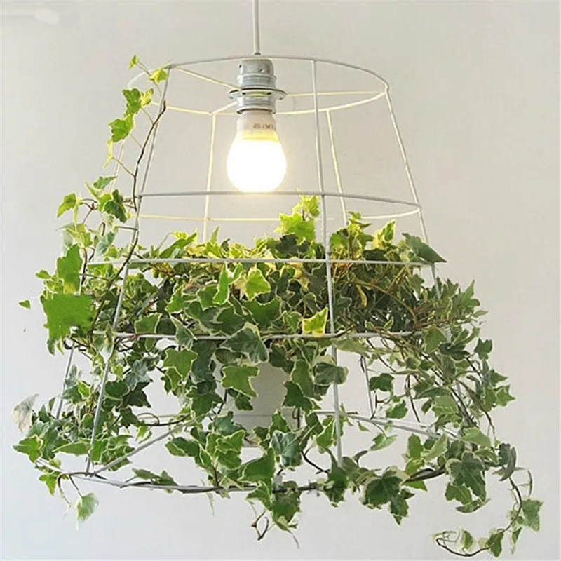 Energy Hanging Pot Plant Cage Pendant Light Creative Metal Lamp For