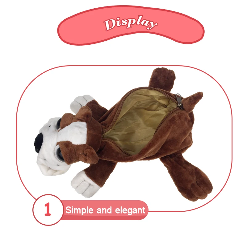 Pencil Pen Bag Cute Animal Plush Stuffed Case Toys Pug Dog Puppy Frog Monkey Cover Big Eyes Dolls School Office Pouch Kid Gifts _04