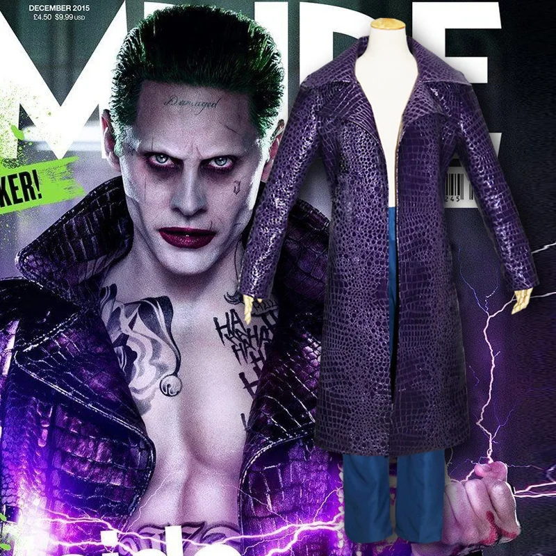 Отряд Самоубийц Джокер костюм для взрослых на Хэллоуин Косплей Костюм Джаред лето мужской фиолетовый искусственная кожа пальто и брюки