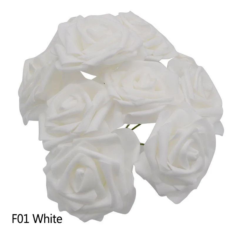 25 головок 8 см ПЭ Пена Искусственные розы цветы Свадебные невесты Букет украшение для дома розы цветы DIY вечерние принадлежности ручной работы - Цвет: White