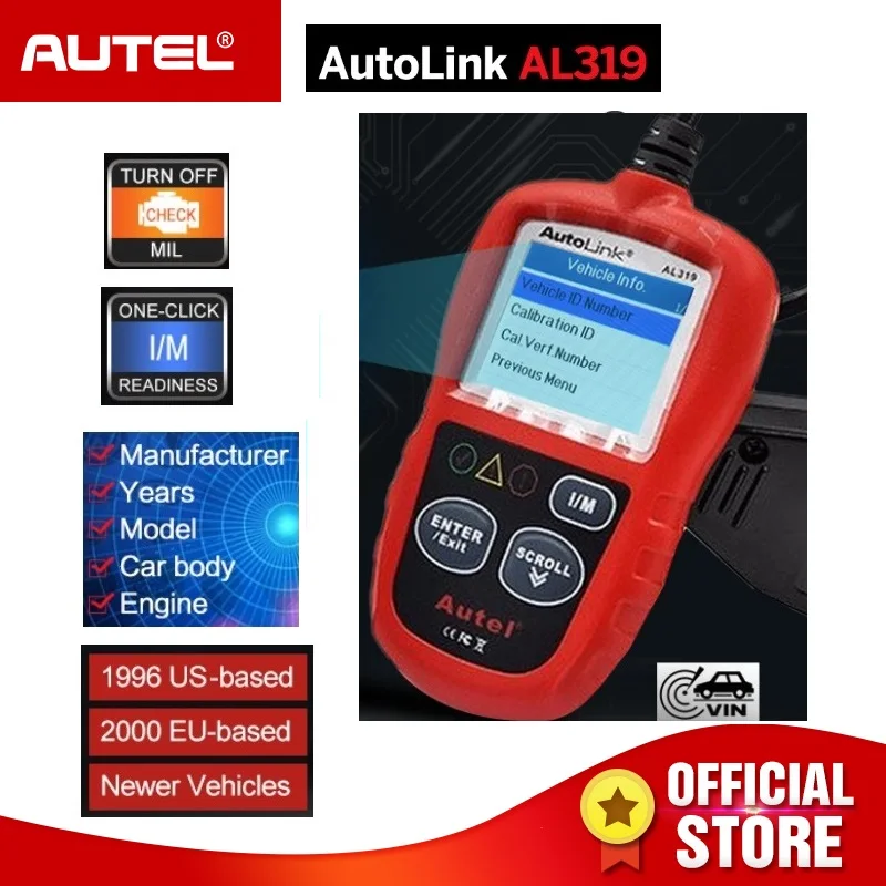 

Autel AL319 OBD2 CAN Code Reader Auto Car Diagnostic Tool View Freeze Frame Data OBDII OBD 2 Scanner Automotive PK elm327 ML319