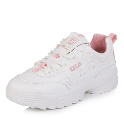 B pink dad shoes new fashion lace-up round-toe breathable plaftorm sneakers dad sneakers women white shoes casual shoe - Цвет: B pink