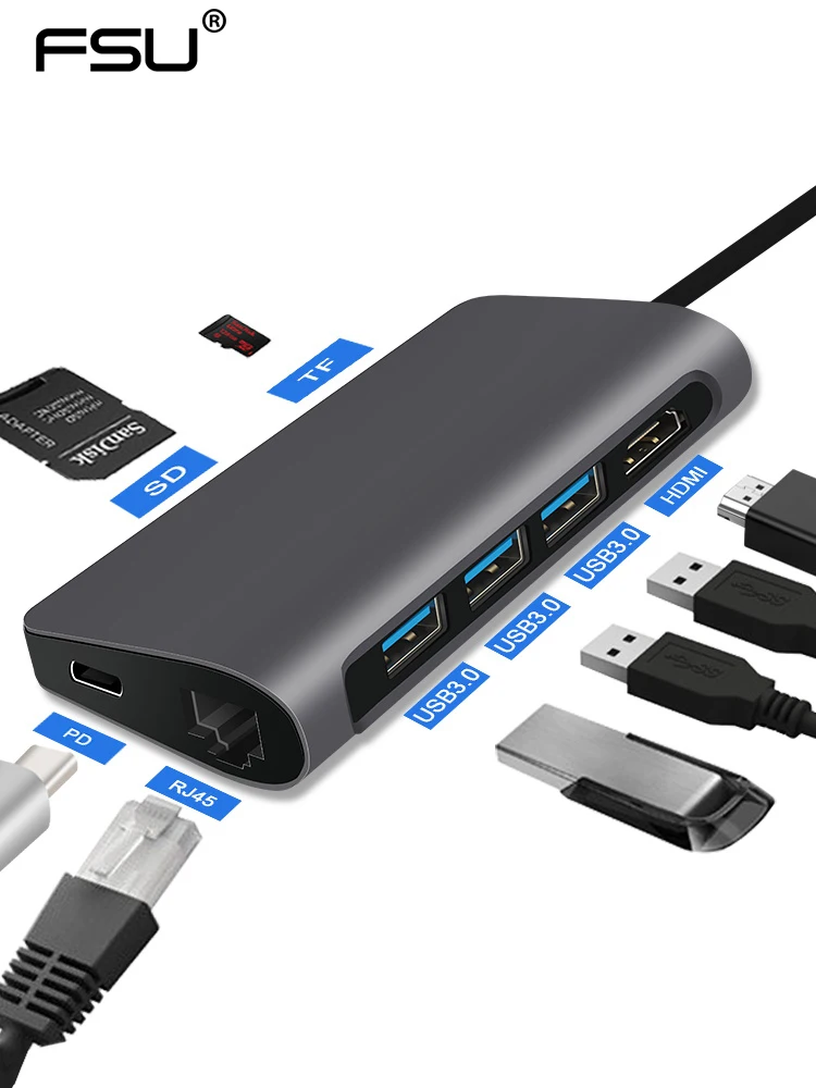 

Thunderbolt3 USB C HUB Type C 3.1 to HDMI 3 port USB 3.0 RJ45 VGA Adapter converter for MacBook Pro Samsung Galaxy S9 type c hub
