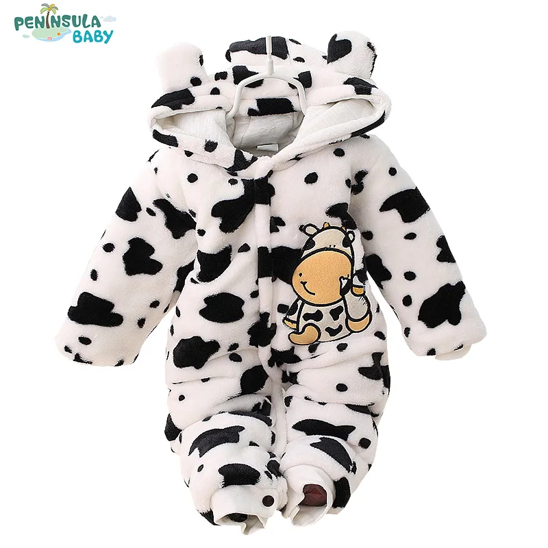 

Baby Warm Romper 2015 Flannel Recem Nascido New Born Jumpsuit Hooded Winter Overalls Cow Dot 3 Colors 0-2T Baby Warm Romper