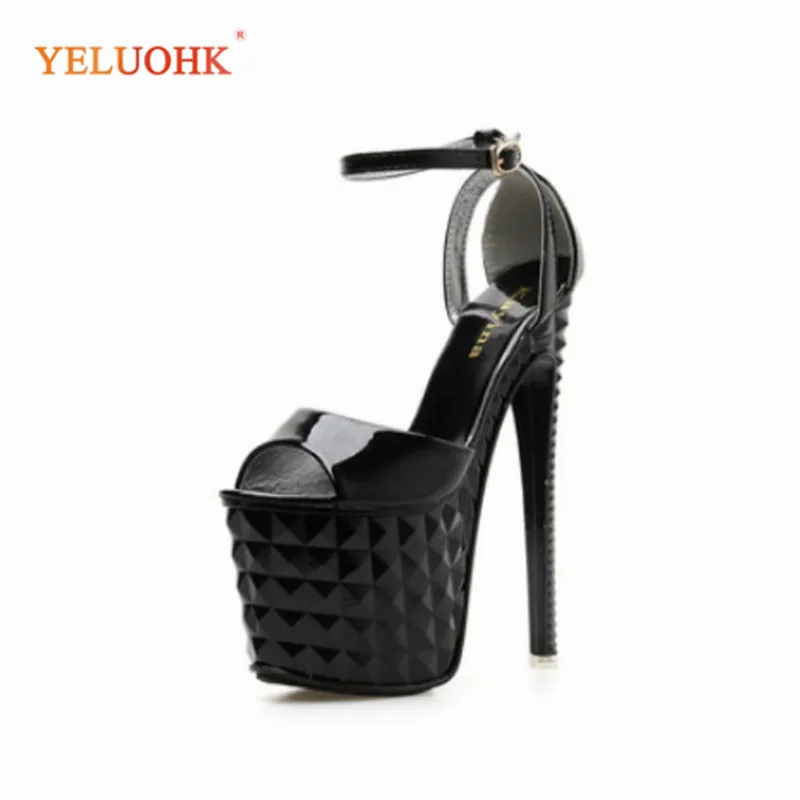 

Extreme High Heel Sandals Women Patent Leather Platform Sandals Heel