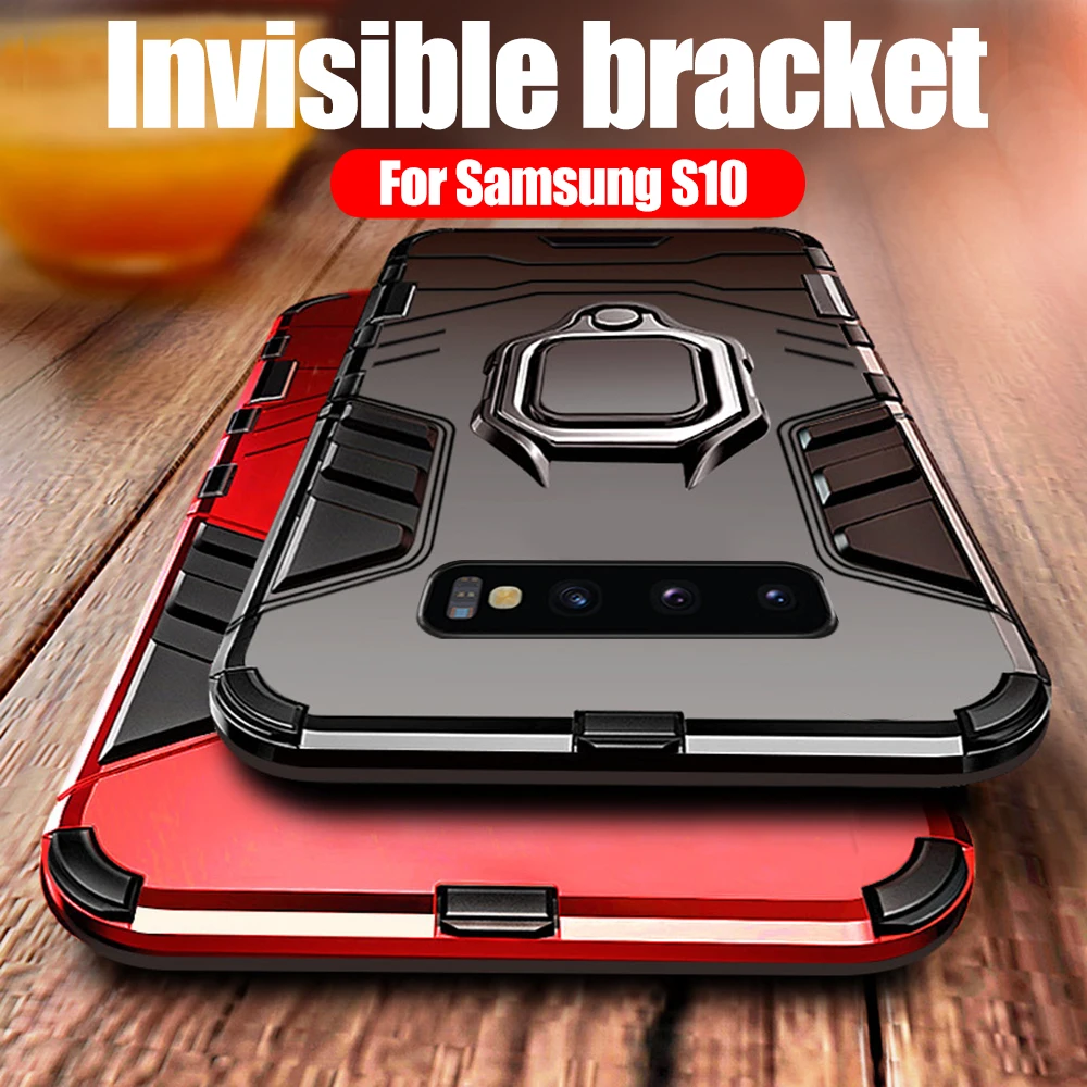 Luxury Shockproof Armor Case For Samsung S10 Plus Bracket Phone Cover S8 S9 Note 9 8 E S 10 | Мобильные телефоны и