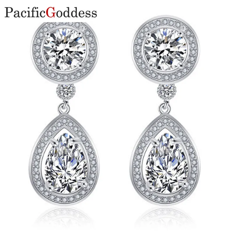 

Pacificgoddess Luxury elegant European and American fashionable water drop earrings with aaa zircon creative earrings can select