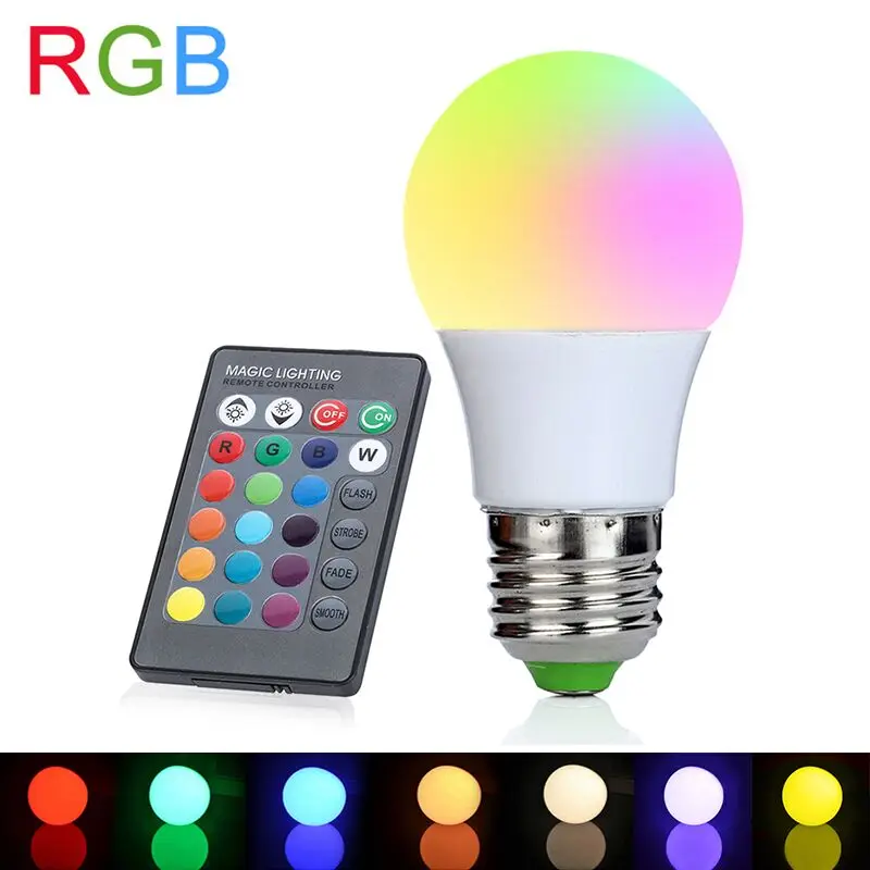 

E27 3W RGB LED Bulb 110V 220V LED Lamp 16 Colors with IR Remote Controller Lampada Lights Energy Saving for Holiday Decoration