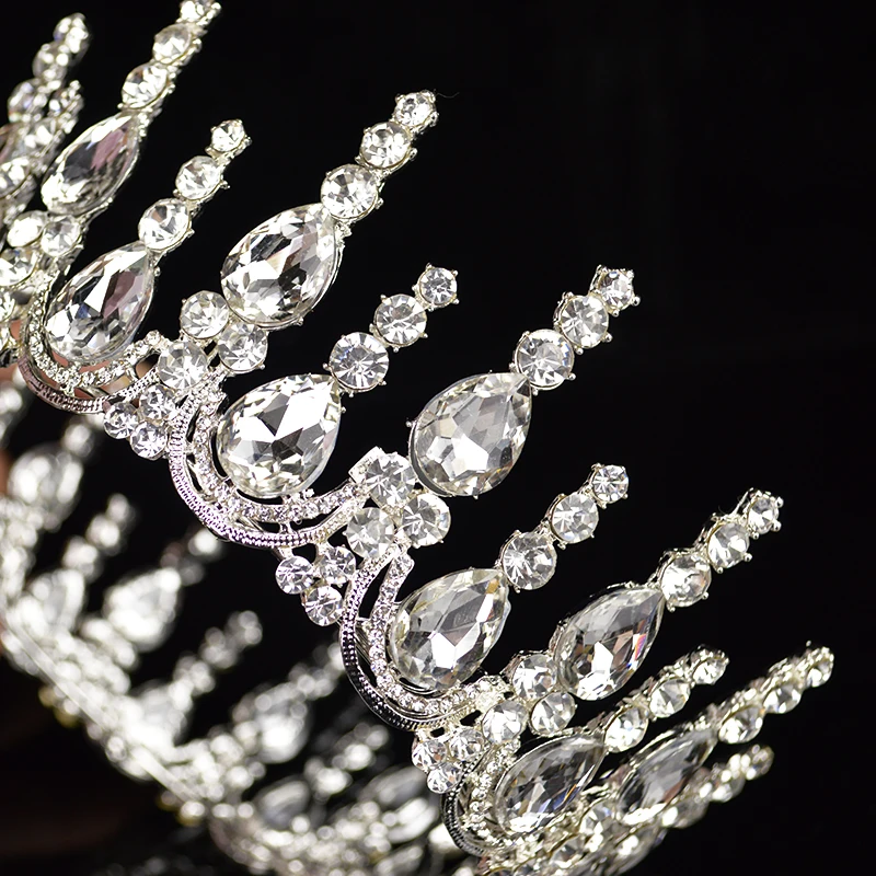 Skup Modny wielobarwny kryształ srebrny luksusowy okrągły królowa ślub korona Diadem dla panny młodej Rhinestone Diadem głowy biżuteria akcesoria do włosów