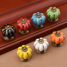 Выдвижной ящик шкафчика кухонный шкаф винтажная Тыква Керамическая Дверь Потяните оранжевый, желтый, черный, красный, синий, белый