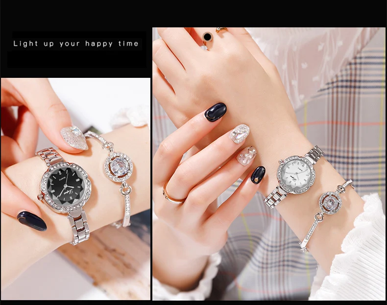 Luxury 2 PCS Set Watch Women Silver Rhinestone Bracelet Watch Jewelry Ladies Female Hour Casual Quartz Wristwatches Dropshipping