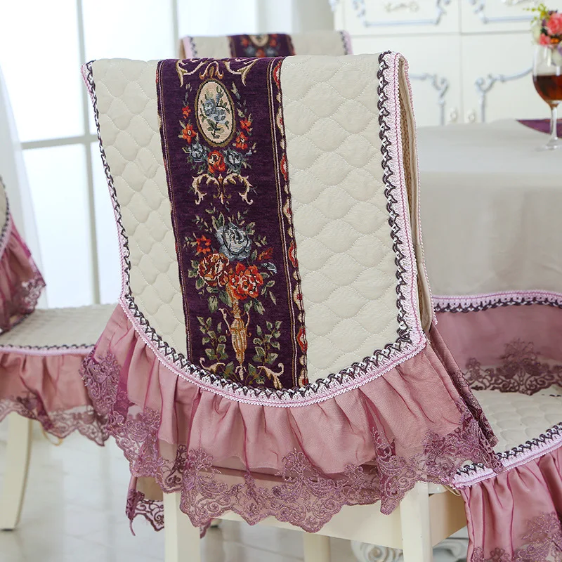 Purple Pastoral Lace Floral Home Kitchen Party Tablecloth Set Suit Table-cloth Rectangular Round Table Cloth Chair Cover