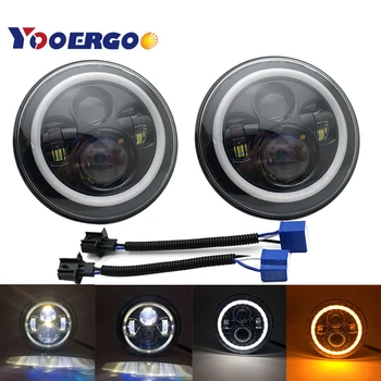 

1 Pair 7" H4 LED Hi/Lo Beam Round Headlamp For Jeep Wrangler JK CJ TJ LJ Offroad 7 Inch Projector Driving Headlights