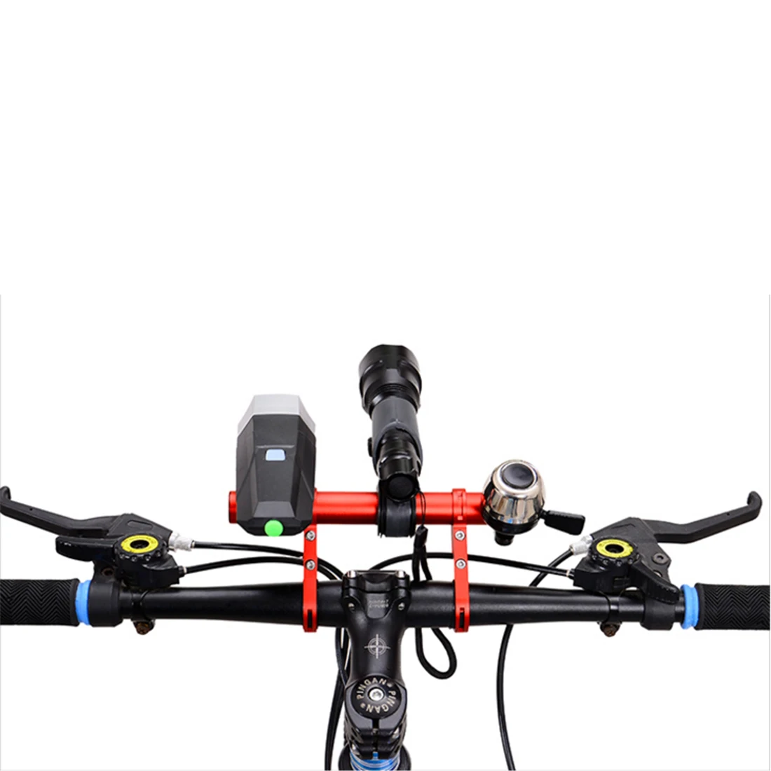 

Multi-function Dual Bicycle Handlebar Extension Bracket Bicycle Bell Light Holder Bike Horn Flashlight Support Clamp - Red