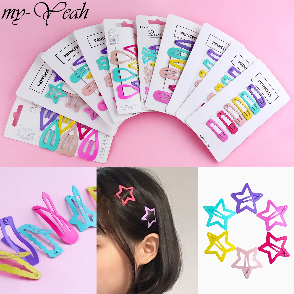 

6pcs/set Baby Snap Hair Clip Cute Cartoon Star Heart Geometric Shape Hairpins Color Barrettes Hair Styling Tool