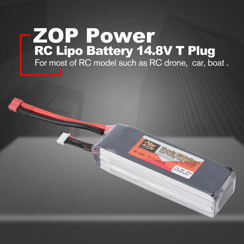 

ZOP Power 14.8V 4500mAh 45C 4S 1P Lipo Battery T / XT Plug Rechargeable for RC Racing Drone Quadcopter Helicopter Car Boat