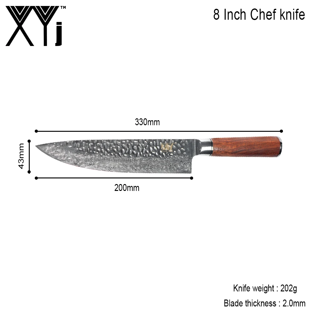 XYj 8 inch Chef Kitchen Cooking VG10 Damascus Knife Japanese Kitchen Cooking Tool Accessories Wood Handle Knives New Arrival