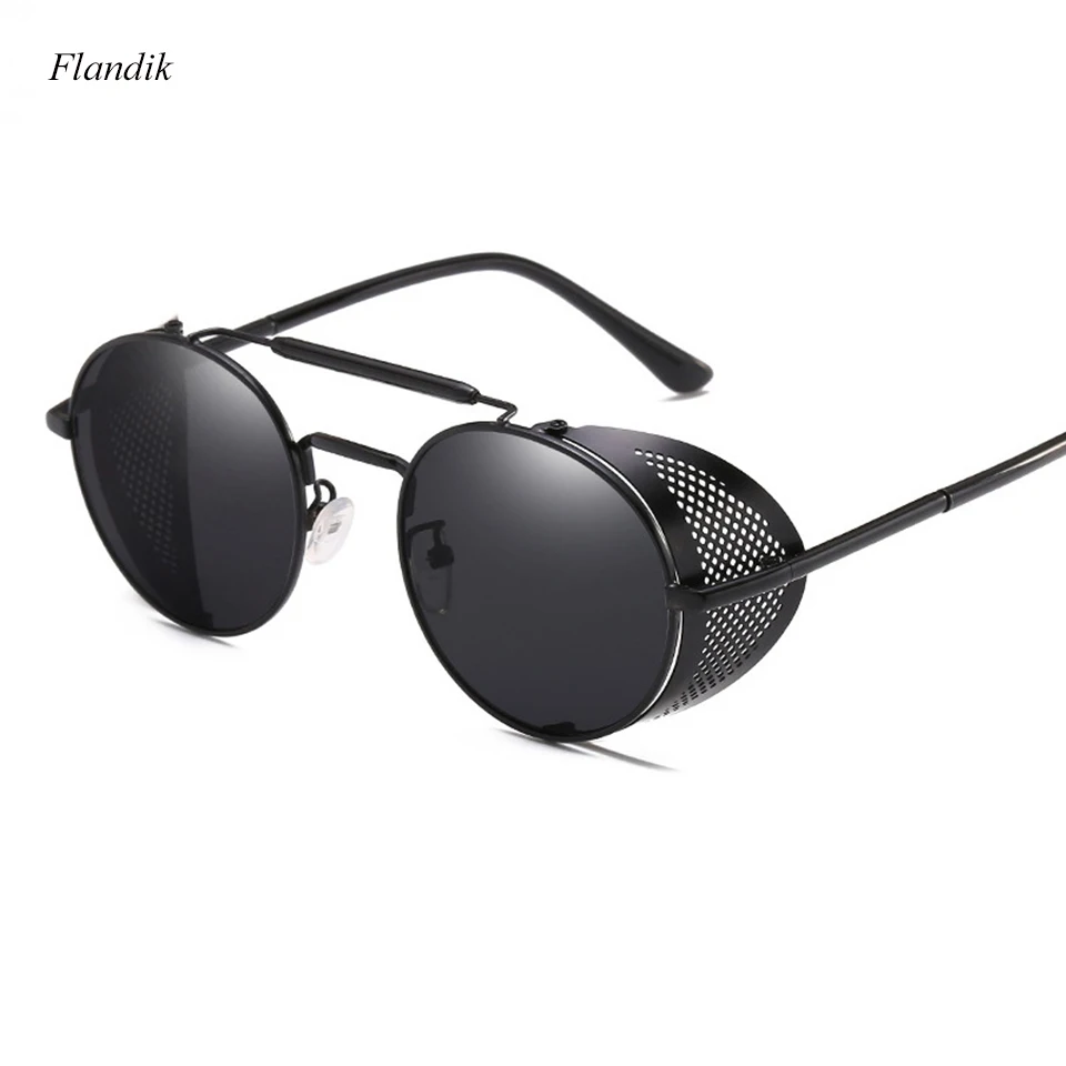 Ретро стимпанк круглые металлические солнцезащитные очки для мужчин и женщин Косплей вечерние очки UV400 Черный Красный градиентный щит