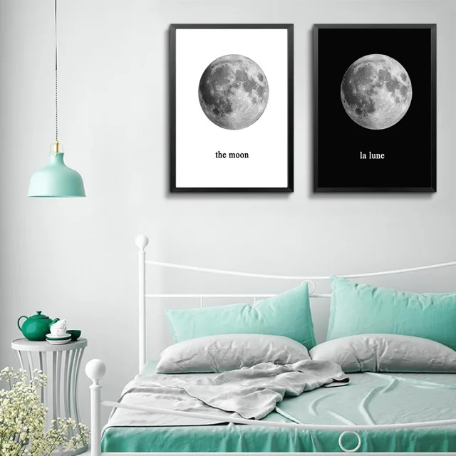 Black white minimalist the moon art canvas prints posters wall picture paintings for kids bedroom home Black white minimalist the moon art canvas prints posters wall picture paintings for kids bedroom home