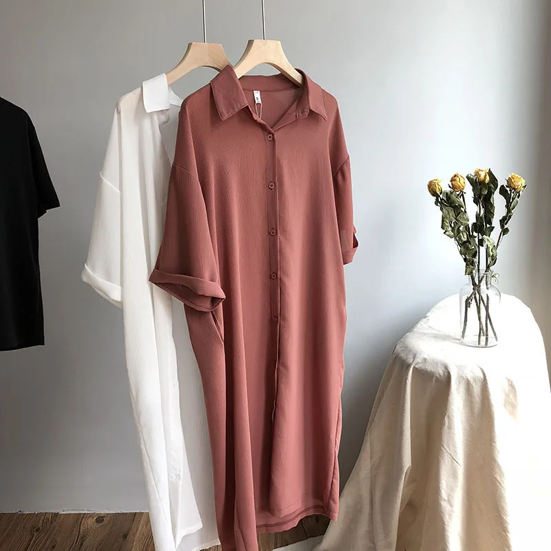

Summer Batwing Sleeve Chiffon Dress Feminine 2018 Fashion Loose Shirt Dress Short Sleeve Knee Length Women Midi Oversized Dress