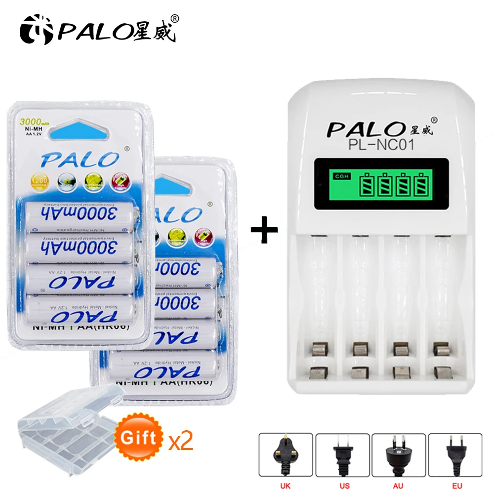 Интеллектуальное зарядное устройство PALO с ЖК дисплеем 4 слота AA/AAA AA 1 2 в + 8 шт. aa 3000