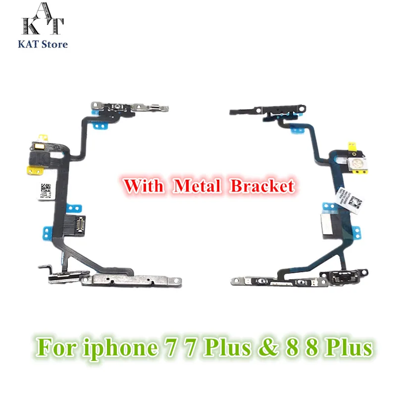 1Pcs For iPhone 7 8 8G Plus 4.7 5.5 Power Volume On Off  Mute Switch Control Button Mic Flex Cable Ribbon with Metal Bracket