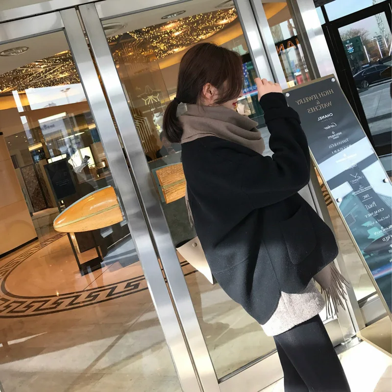 Poches Courtes Col Turn Lady D'hiver Office Lâche Manteau Solide Femmes Cachemire Seul De Veste Noir Laine Bouton down 2018 qZgSwE