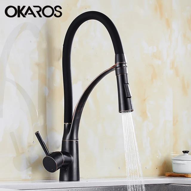 Best Price OKAROS Black Kitchen Green Sink Swivel Faucets Chrome Plated Contemporary Basin Sink Tap Brass Single Handle Kitchen Faucet C013